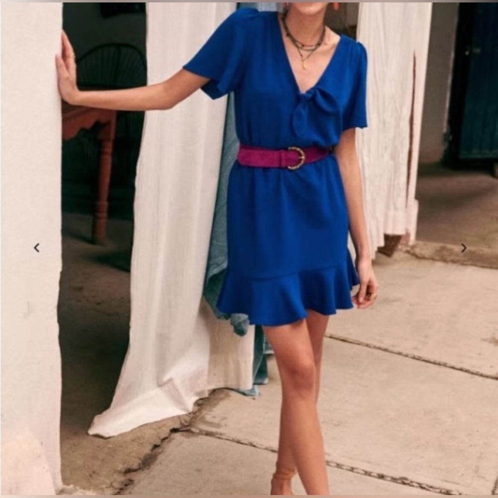 SEZANE RUE SAINT FIACRE Gigi Ruffle Mini Dress Electric Blue Sz 36 (US Size 4)